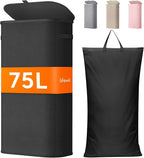 Lifewit 75L Slim Laundry Basket with Lid, Narrow Large Laundry Hamper with Plastic Handles and Removable Bag, Tall Foldable Dirty Clothes Hampers for Laundry Room, Bedroom, Bathroom, Dorm, Black