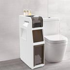 Slim Waterproof Narrow Bathroom Cabinet with Trash Bin Compact Design with Drawers and Toilet Paper Holder Movable Bathroom Organizers for Small Spaces (3Tier/25.2in H)