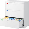 3 Drawer File Cabinet, Lateral Filing Cabinets for Home Office, Office Storage Drawers with Lock, Hanging Files Legal/Letter A4 Size (Assemble Required,White)