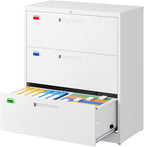 3 Drawer File Cabinet, Lateral Filing Cabinets for Home Office, Office Storage Drawers with Lock, Hanging Files Legal/Letter A4 Size (Assemble Required,White)