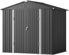 Gizoon Outdoor Storage Shed 8 x 6 FT, Galvanized Metal Garden Shed with Double Lockable Doors, Outdoor Storage Clearance for Backyard Patio Lawn-Dark Grey