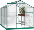 Outdoor Polycarbonate Greenhouse with Aluminum Frame, Walk-in Garden Green House Featuring Lockable Door, Adjustable Roof Vent, and UV-Protected Panels for Backyard or Patio Use (6x8 FT-1)
