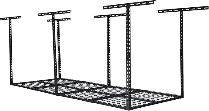 GarveeLife 3x8 ft Heavy Duty Overhead Garage Storage Rack, Adjustable Ceiling Storage Racks with 600 LBS Weight Capacity, Metal Garage Storage Organization Systerm, Black