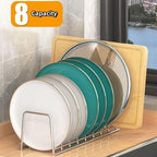 Dish Rack Plates Holder 2 Pack set, Plate organizer for cabinet space saver, Pan lid organizer, Kitchen Storage Cabinet Organizer for Plates/bowls/cups/lids/cutting boards/spatulas