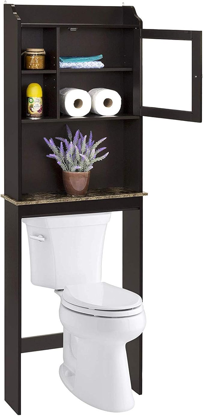 Over The Toilet Storage Cabinet, Storage Cabinet Over Toilet with Door & Adjustable Shelves, Home Space Saver for Bathroom (Brown)