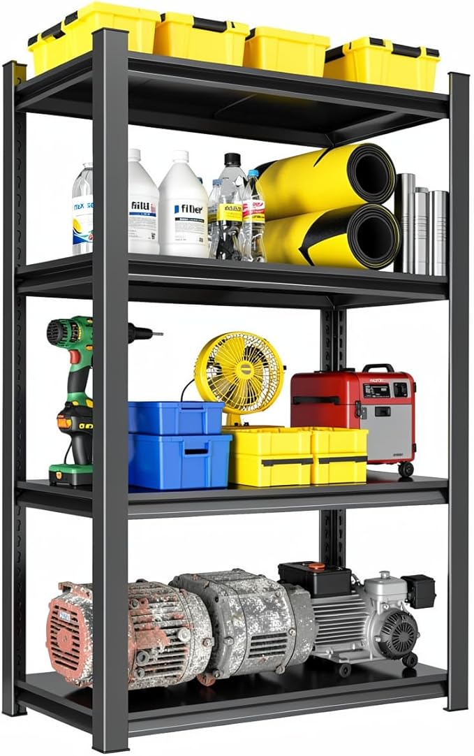 4 Tier Shelving Unit, Heavy Duty Garage Storage Shelves, Adjustable Metal Utility Shelf for Basement, Garage Organization, 24" W x 12" D x 53.4" H