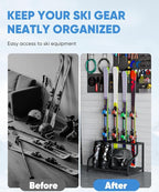 Ski Storage Rack for Garage — Freestanding Ski Holder for 4 Pair Skis, Boot, Helmet, Goggles, Indoor Snowboard Rack Organizer Stand for Home, Shed, Basement, Black