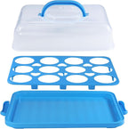 Cake Carrier with Lid, Cake Holder Cupcake Container for 12 Cupcakes 2 in 1 Portable Dessert Container for Pie Muffin Cobbler (Blue)