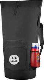 Laundry Backpack - XL Heavy Duty Laundry Bag Holds 3-4 Loads - Adjustable Straps, Drawstring Closure, Pockets & Handles - Durable Hamper for College, Travel & Laundromat - Black