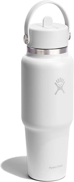 Hydro Flask Travel Water Bottle - Insulated Stainless Steel - Wide Straw Lid, Non Spill, Leakproof in 32 Oz Tonal White