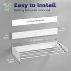 Foldable Wall Mounted Laundry Drying Rack, 31.5 Inch Wide Space-Saving Clothes Drying Rack with 5 Aluminum Rods, 13.2 Linear Feet Drying Space, 60 lb Capacity,（ White）