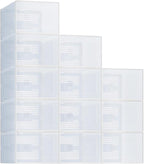 NEWBULIG 12 Pack Clear Shoe Storage Boxes, Shoe Organizer for Closet with Lid, Plastic Stackable Breathable Shoe Cabinet with Lid for Sneakers, Heels & Boots, White