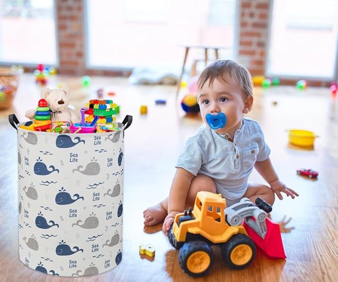 Whale Kids Laundry Basket Baby Hamper Toy Storage Bin for Boys Room Decor Baby Nursery Gift Baskets