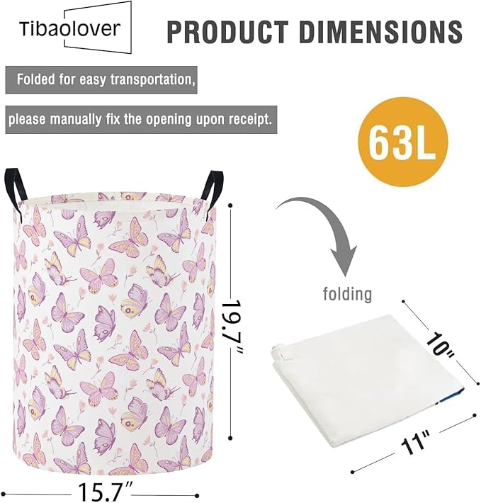Baby Laundry Basket Baby Nursery Hamper Kids Laundry Basket Toy Storage Bin for Boys Room Decor Gift Baskets for Bedroom Bathroom(Purple Butterfly)