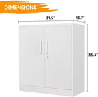 STANI Metal Storage Cabinet, Storage Cabinet with 2 Adjustable Shelves, Steel Counter Cabinet with Lockable Doors for Home Office (White)