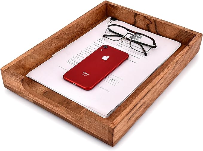 EDHAS Letter Trays & Stacking Supports Acacia Wood Desk Document, File Folder, Magazine Holder Tray (14" x 11" x 2")