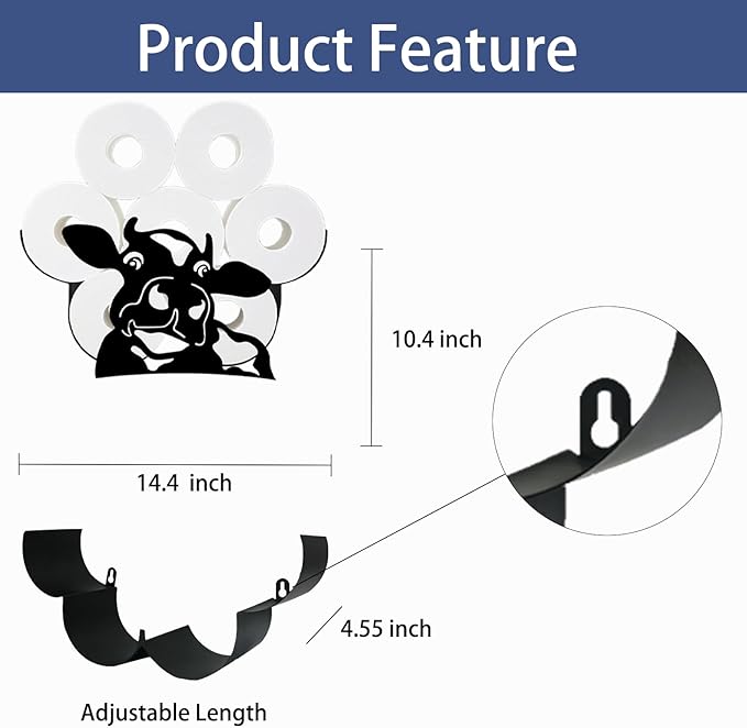 Cow Toilet Tissue Holder,Animal Paper Holders,Decorative Metal Papers Holder,Funny Toilet Animal Storage for Bathrooms,Bathroom Paper Organizer for Extra 8 Rolls Wall Mounted Art Decor