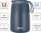 MAXSO Soup Thermo for Hot & Cold Food for Adults Kids, 17 oz Vacuum Insulated Steel Lunch Container Bento Box with Spoon, Leakproof Thermal Food Jar for School Office Travel - Dusty Blue