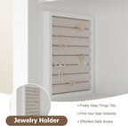 QUW 31" Farmhouse Bathroom Wall Cabinet, Bathroom Medicine Cabinets with Mirror, Over Toilet Wall Storage Cabinet, 3 Lighting Modes, Adjustable Brightness, Jewelry Holder, Sliding Door, White
