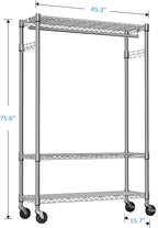 IZEUK Heavy Duty Rolling Garment Rack Wire Clothes Rack for Hanging Clothes (Chrome, 3 Tier with 2 Rod, 15.7" D x 45.3" W x 75.6" H)