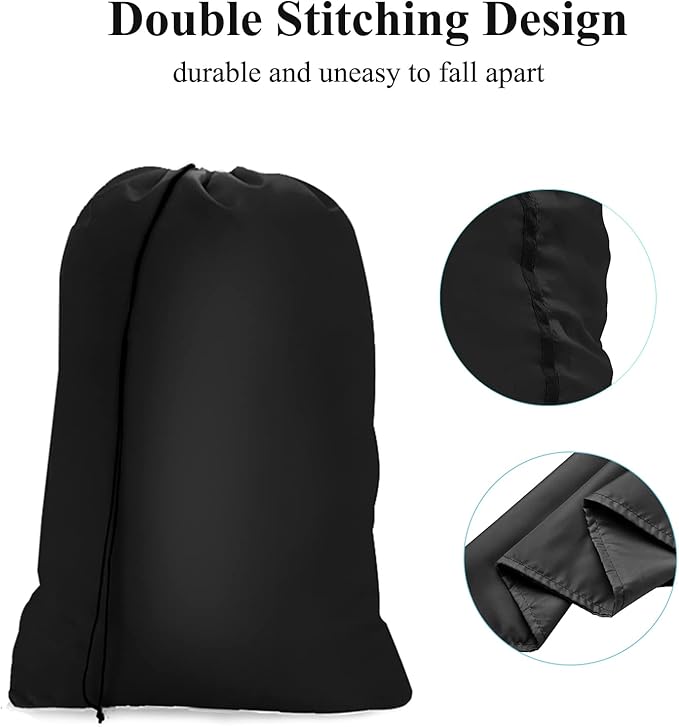 OTraki Medium Laundry Bag 24x32 inch Heavy Duty Travel Dirty Clothes Bag 2pcs Machine Washable Laundry Bag with Drawstring Closure for Home Dorm, Drying Do Not Exceed 176℉ Black