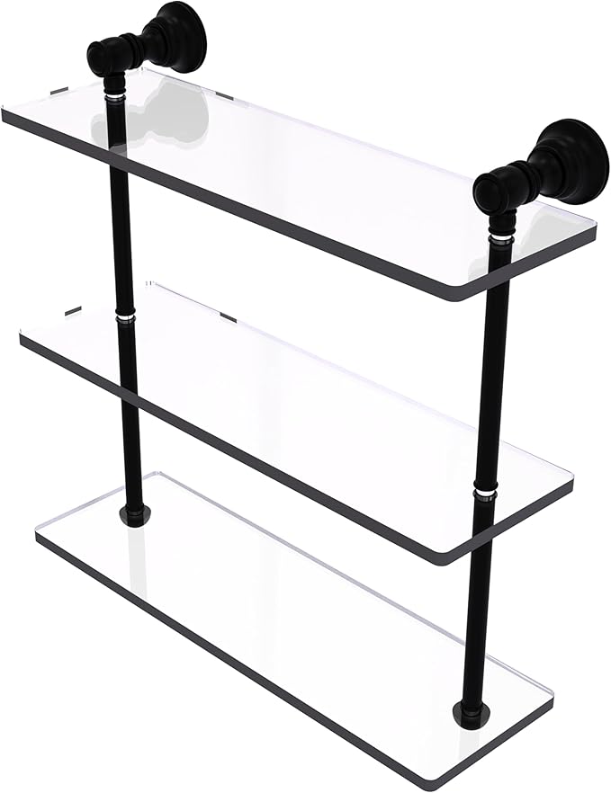 Allied Brass CL-5-16-BKM Carolina Collection 16 Inch Triple Glass Shelf, Matte Black