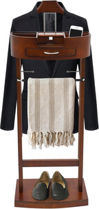 Valet Stand for Man and Women, Wood Suit Rack Suit Valet Stand with Top Tray, Valet Suit with Drawer Valet Stands Men Valet Brown Suit Valet Clothes Rack for Entryway Office Living Room