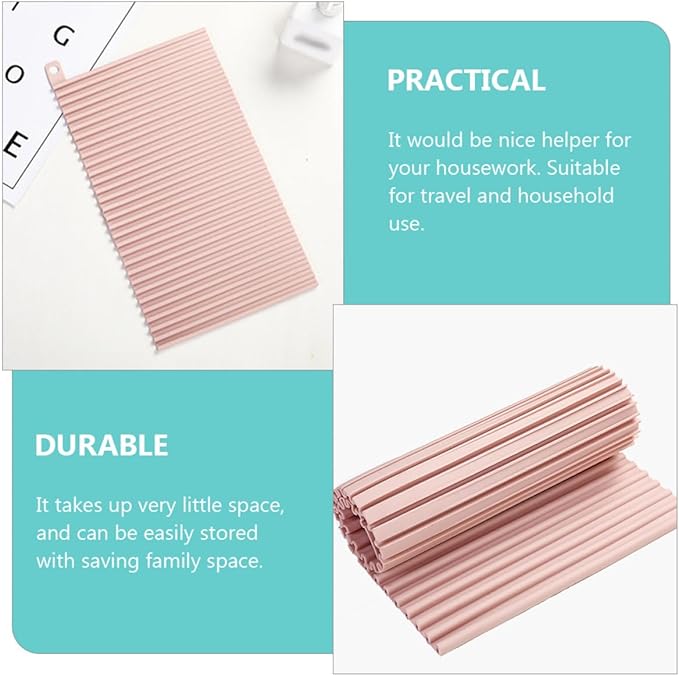 Folding Silicone Non-Slip Small Laundry Washing Board Household Hand Wash Scrubbing Mat with Drainage Pink