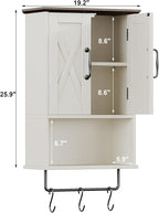 ChooChoo Farmhouse Medicine Cabinet, Bathroom Wall Cabinet with Adjustable Shelf, Towel Bar, 3 Hooks, Over The Toilet Storage Cabinet for Bathroom, Kitchen, 19.3''L, Antique White & Brown