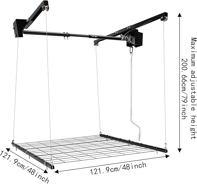 Garage Lifting Storage Rack, 300lbs Adjustable Overhead Garage Storage Rack Heavy-duty 4x4 FT Garages Ceiling Storage Lift Max. Adjustable Height 79in (Matte Black 300Lbs)