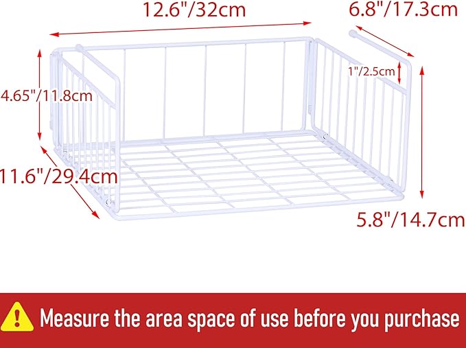 SUFAUY Under Shelf Basket Storage, 2-Pack Under Cabinet Hanging Wire Organizer for Pantry Kitchen, 11.6“D x 12.6" W x 5.8”H, White