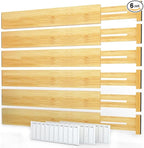 SpaceAid Bamboo Drawer Dividers with Labels, Kitchen Adjustable Drawer Organizers, Expandable Organization for Home, Office, Dressers and Bathroom, 6 Dividers (17-22 in)