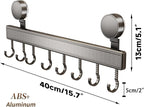8 Hooks Aluminum Kitchen Rack, No Drilling Wall Mount, Strong Adjustable Suction Cup Hooks for Organizing Kitchen Utensils, Spatulas, Mugs, and Cutlery (Grey, 40cm)