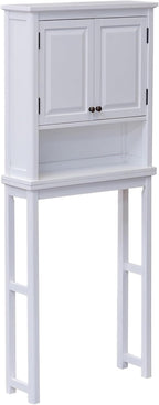 Alaterre Furniture Dorset Over-The-Toilet Storage Cabinet Set – Bathroom Organizer with Adjustable Shelf, Open Display Shelf, Zinc Hinges, and Nylon Floor Levelers (White)