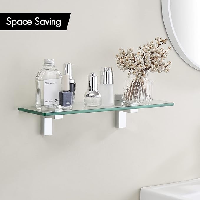 KES Glass Shelf for Bathroom, Glass Wall Shelves 16 Inch Floating Shelf Polished Chrome Finish, BGS3201S40