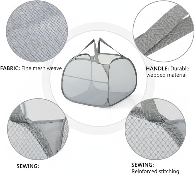 Kimmama Collapsible Mesh Laundry Basket, Foldable Pop Up Laundry Hamper with Side Pocket, Removable Clothes Storage Bin with Handle for Laundry Room, College Drom, Bathroom, Kid Room, Travel, 95L