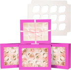 Bakepacker 12 Cupcake Containers 10-Packs Roland Cupcake Box Cupcakes Carrier, 12 Cupcake Boxes with Window 13"x10"x3.5"（Auto-pop up）