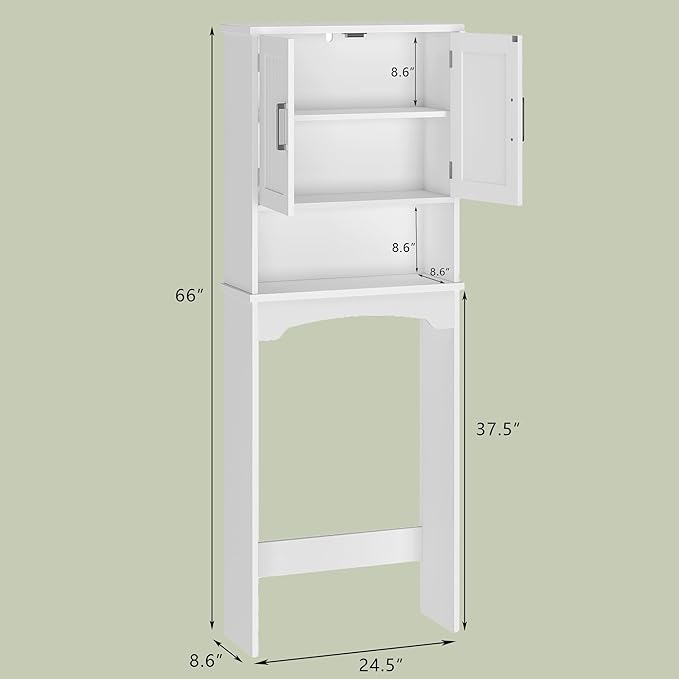 GarveeHome Over The Toilet Storage Cabinet, Double Door Bathroom Storage Organizer with Anti-Tip Device, Small Freestanding Space Saver with Open Shelf, White