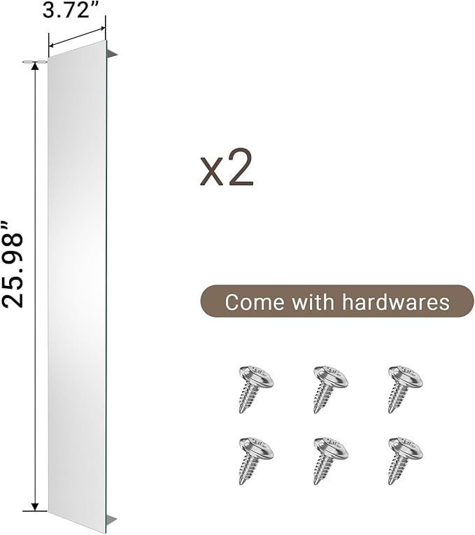 Side Mirrored Kits, 4'' W x 26'' H Decorative Side Mirrors Set of 2 for 26-Inch-Height Acrylic Smart Lighted Mirror Cabinet Surface-Mounting-Use Only (for Model-Aura)
