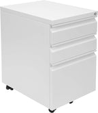 Mount-It! 3 Drawer File Cabinet with Lock and Wheels, Under Desk Storage Filing Pedestal for Home Office, No Assembly Small Rolling File Cabinet for Legal, Letter, and A4 Files in White