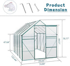 Polycarbonate Greenhouse with Rain Gutter and Roof Vent, Raised Base and Anchor Aluminum Heavy Duty Walk-in Green House, Outdoor Patio Sunroom with Sliding Door (Green, 122.44*74.8*76.77in)