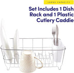Sweet Home Collection Metal 2 Piece Dish Drying Rack Set Drainer with Utensil Holder Simple Easy to Use Fits in Most Sinks, 14.5" x 13" x 5.25", White