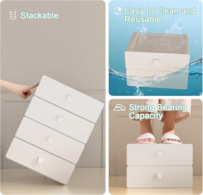 Underwear Organizer Drawer, 15 Cells Plastic Socks Drawer, Stackable Closet Organizer, Storage Box for Bras, Panties, Snacks, Grey