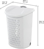 White Wheeled Plastic Laundry Hamper – Adult-Sized Rolling Basket With Handles For Home & Dorms