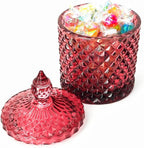 Colorful Glass Jar With Lid,Christmas Candy Dish,Cookie Jars,Jewelry Box,Biscuit Containers Food Storage,Decorative Jar(Purplish Red)