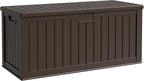 Flamaker 250 Gallon Resin Deck Box, Waterproof Imitation-Wood Lockable Storage Box with Separator Plate for Outdoor Indoor, Garden, Patio Furniture for Tools & Pool Accessories (Deep Brown)