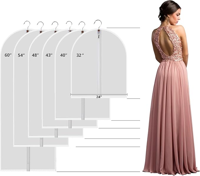 6 Pack Short Garment Bags (24x31") - Dustproof Covers for Kids Clothes - Durable PEVA Storage Bags with Sturdy Zipper for Dance Costumes, Tops & Folded Pants (Translucent)