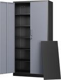 Letaya Metal Storage Cabinets with Lock Door and 5 Adjustable Shelves, Steel Garage Tool Organization Cabinets for Home,Utility Room, Warehouse,Lockers(71"-Black Gray) | Lock Door, 5 Adjustable Shelves, Garage, Lockers