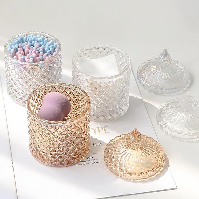 Colorful Glass Jar With Lid,Candy Cookie Jars,Jewelry Box,Buffet Biscuit Containers Food Storage,Decorative Jar(Amber)