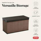 Keter Darwin 150 Gallon Resin Large Deck Box - Organization and Storage for Patio Furniture, Outdoor Cushions, Garden Tools and Pool Gear